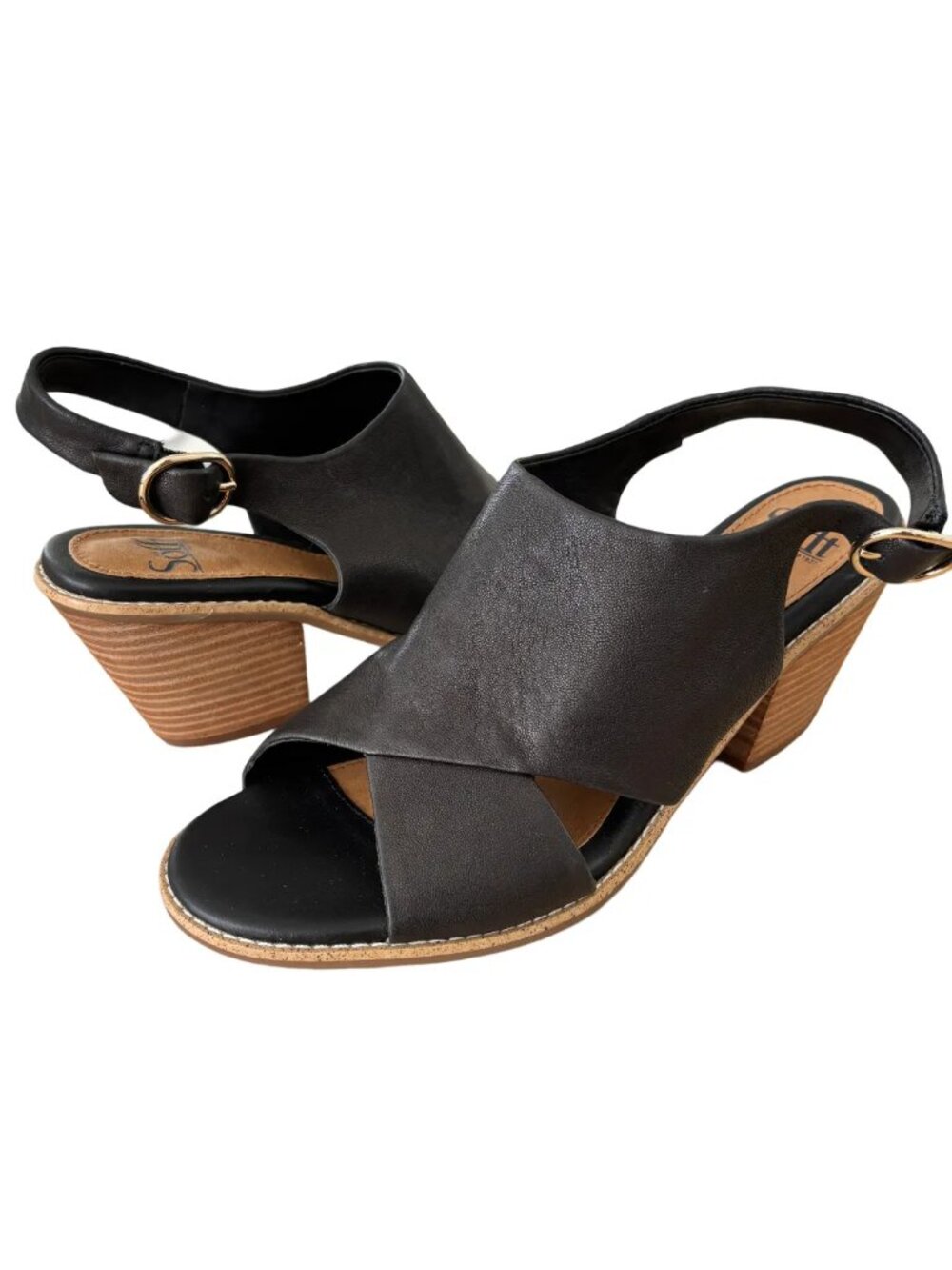 SOFFT Mendi Open Toe Slingback Heeled Sandals in Black Leather  SZ 11